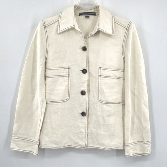 Jackets & Blazers - Linda Allard Ellen Tracy Jacket Shirt Women Size 8 Linen Quiet Luxury Lagenlook